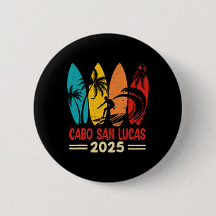 Badge Rond 5 Cm Voyage à Cabo San Lucas 2025 Palmier Tropical Surf