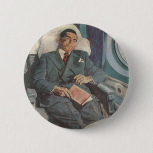 Badge Rond 5 Cm Voyage d'affaires vintage, lecture dans l'avion