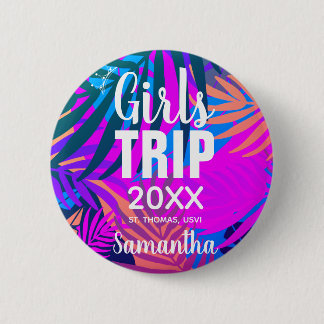 Badge Rond 5 Cm Voyage de filles tropicales avec Couronne, Année &