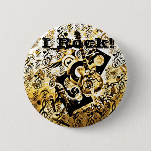 Badge Rond 5 Cm Voyage De Musique, Rocks Gold_