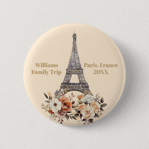 Badge Rond 5 Cm Voyage sur mesure à Paris Tour Eiffel Floral