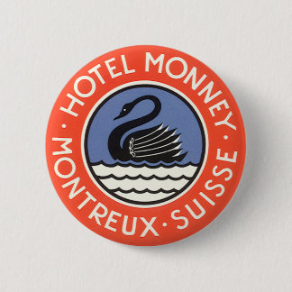 Badge Rond 5 Cm Voyage Vintage, Hôtel Monney Suisse Cygne