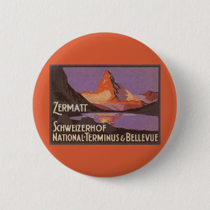 Badge Rond 5 Cm Voyage vintage, Mont Matterhorn en Suisse