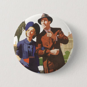 Badge Rond 5 Cm Voyage Vintage, Touristes en Vacances faisant du T