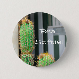 Badge Rond 5 Cm Vrai Cactus Vert Tendre Épinglette Bouton Drôle