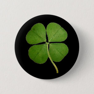 Badge Rond 5 Cm Vrai Shamrock de fermeture à 4 feuilles noir