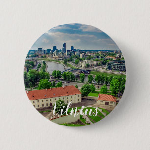 Badge Rond 5 Cm Vue aérienne de Vilnius, Lituanie