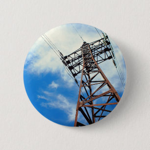 Badge Rond 5 Cm Vue ascendante diagonalement à la ligne électriq