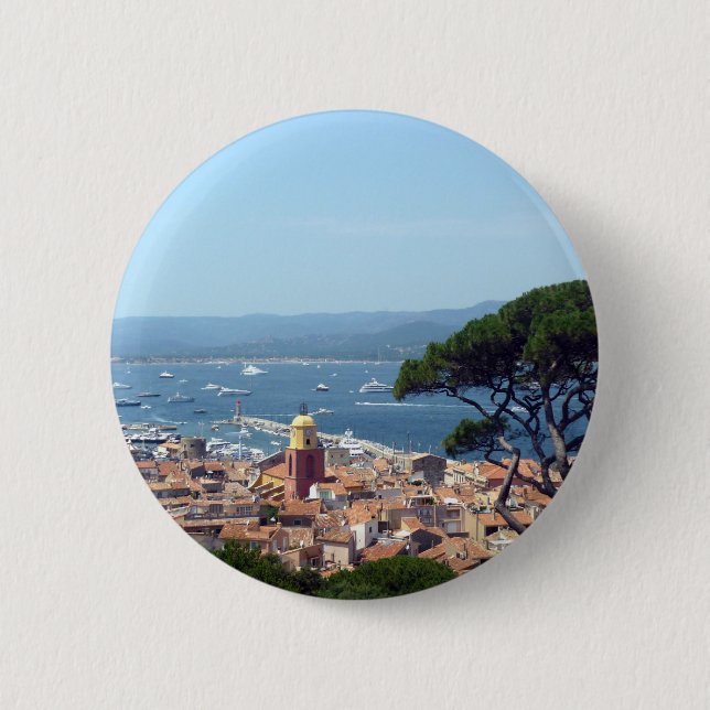 Badge Rond 5 Cm vue de St Tropez (Devant)