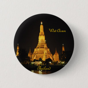 Badge Rond 5 Cm Vue nocturne des temples Wat Arun à Bangkok