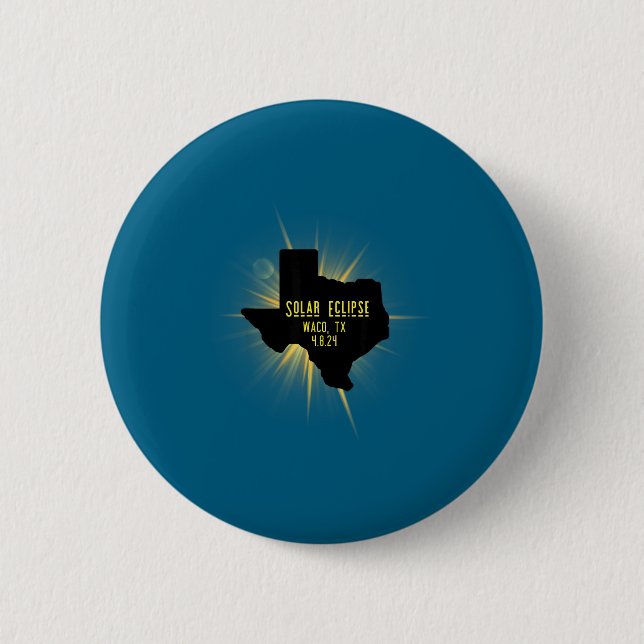 Badge Rond 5 Cm Waco Tx Éclipse Solaire Conception Totale (Devant)