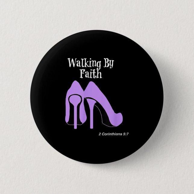 Badge Rond 5 Cm Walk By Faith Graphic Christian Design With Purple (Devant)