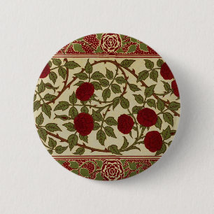 Badge Rond 5 Cm Walter Crane Vintage Rosamund Rouge Rose Floral Ar