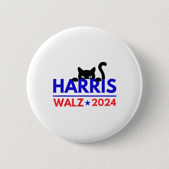 Badge Rond 5 Cm Walz 2024 Funny Cat Election Kamala Harris Tim Wal (Devant)