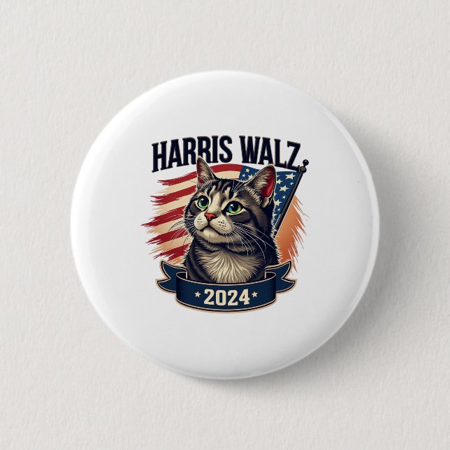 Badge Rond 5 Cm Walz 2024 Funny Cat Kamala Harris Tim Walz Valse (Devant)