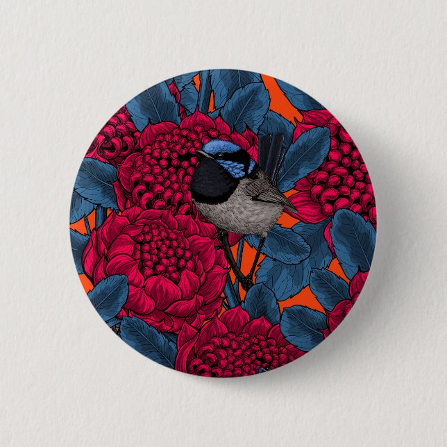 Badge Rond 5 Cm Waratah rouge et brunes (Devant)
