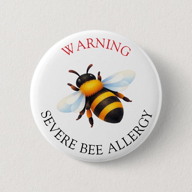 Badge Rond 5 Cm Warning Severe BEE Allergy Alert Button (Devant)