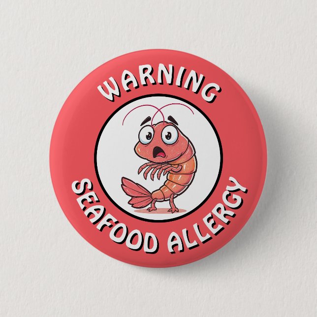 Badge Rond 5 Cm Warning Severe Seafood Allergy Alert Button (Devant)
