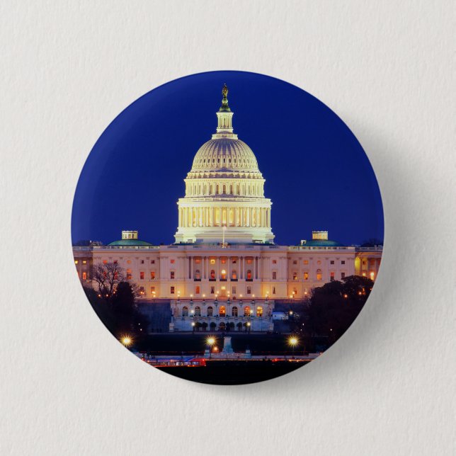Badge Rond 5 Cm Washington DC Capitol américain à Dusk (Devant)