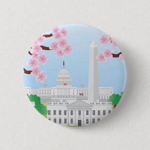 Badge Rond 5 Cm Washington DC et bouton de fleurs de cerisier