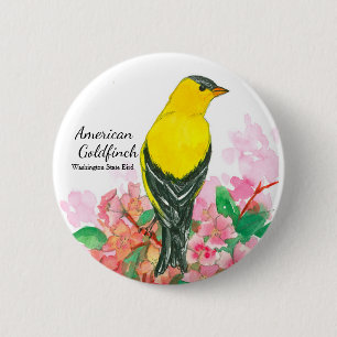 Badge Rond 5 Cm Washington State Bird American Goldfinch