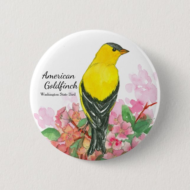 Badge Rond 5 Cm Washington State Bird American Goldfinch (Devant)