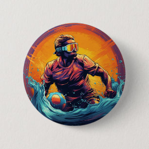 Badge Rond 5 Cm Water Polo Player Coloré Waterpolo