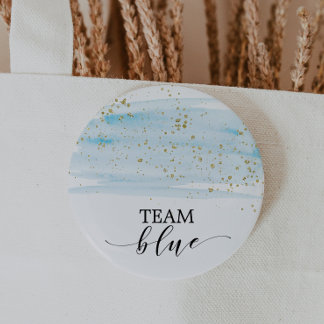 Badge Rond 5 Cm Watercolor Blue and Gold Sparkle Team Blue