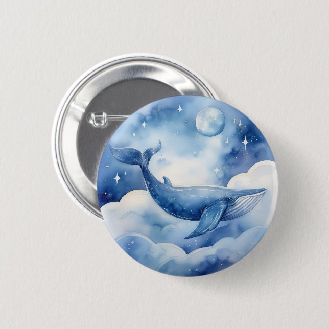 Badge Rond 5 Cm Watercolor Blue Whale Dream (Devant & derrière)