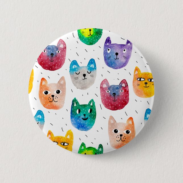Badge Rond 5 Cm Watercolor cats and friends (Devant)