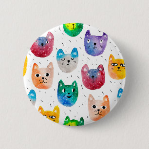 Badge Rond 5 Cm Watercolor cats and friends