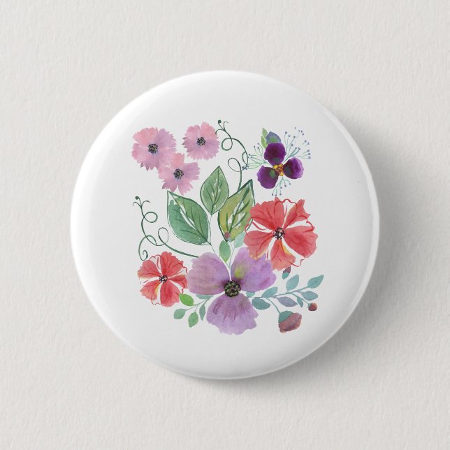 Badge Rond 5 Cm Watercolor flowers (Devant)