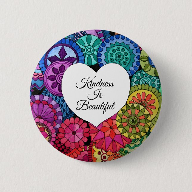 Badge Rond 5 Cm Watercolor Rainbow Mandala With Heart (Devant)