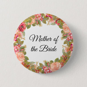 Badge Rond 5 Cm Watercolor Roses & Glitter Mother of the Bride Pin