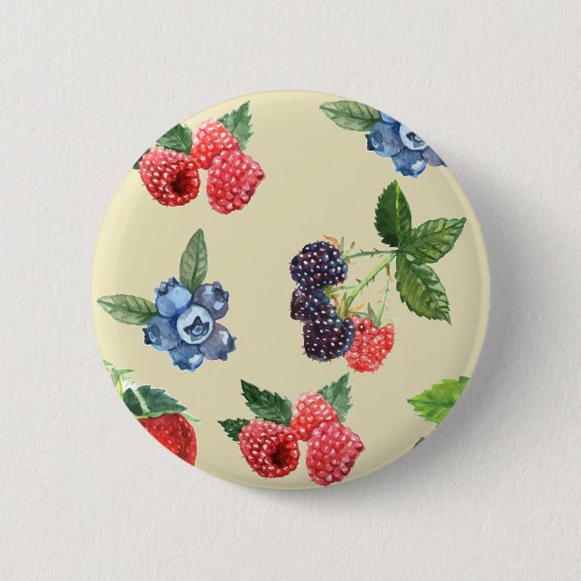 Badge Rond 5 Cm Watercolor Strawberry Raspberry Currant Pattern (Devant)