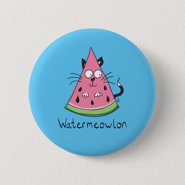 Badge Rond 5 Cm Watermeowlon Watermelon Cat Funny Button Pin (Devant)