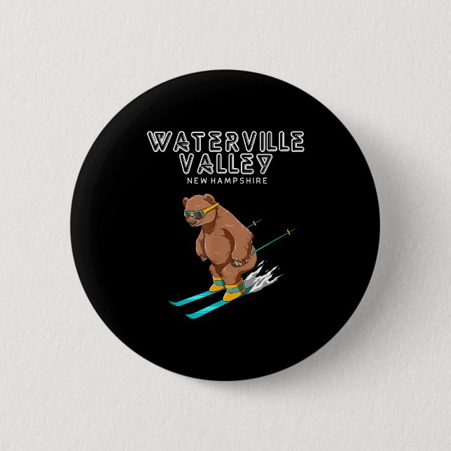 Badge Rond 5 Cm Waterville Valley New Hampshire - Funny Ski Grizzl (Devant)