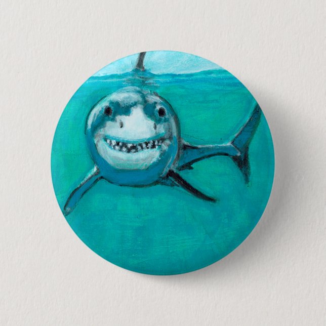 Badge Rond 5 Cm "Wayne" le grand requin blanc (Devant)