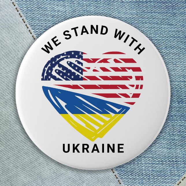Badge Rond 5 Cm We Stand With Ukraine USA American Flag Heart  (Créateur téléchargé)
