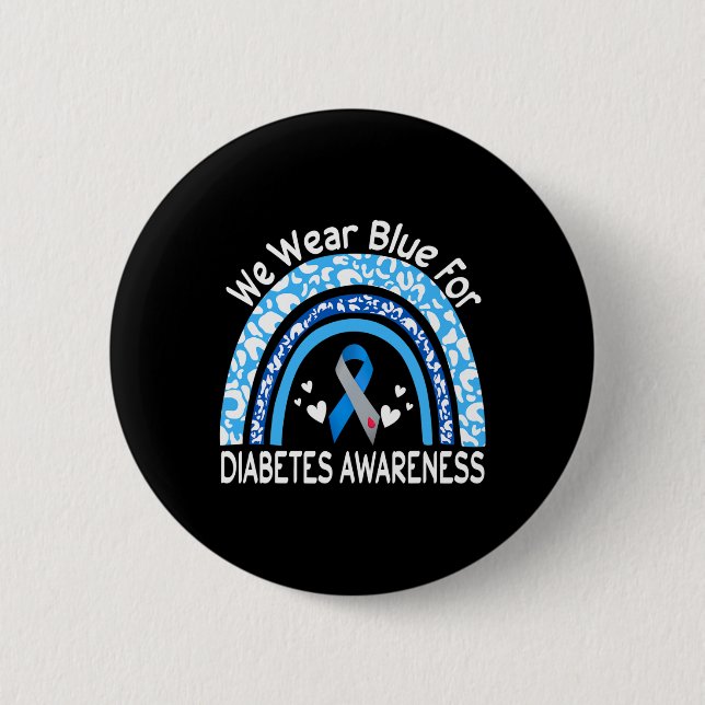 Badge Rond 5 Cm We Wear Blue For Diabetes Awareness Rainbow Leopar (Devant)