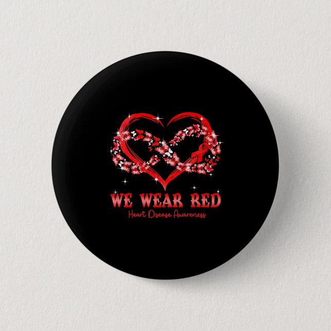 Badge Rond 5 Cm We Wear Red Butterfly Heart Heart Disease Awarenes (Devant)