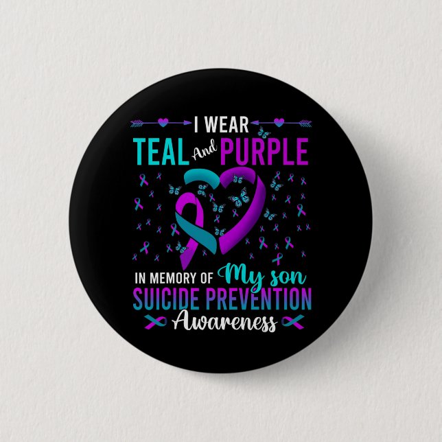 Badge Rond 5 Cm Wear Teal Purple For My Son Suicide Prevention Awa (Devant)