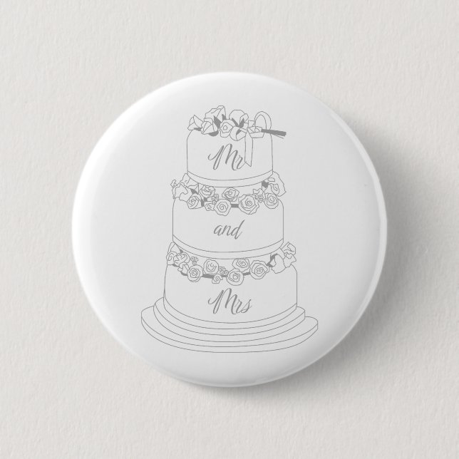 Badge Rond 5 Cm Wedding Cake Design Mr & Mrs (Devant)