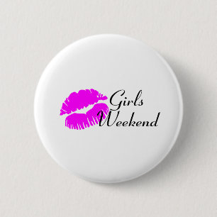 Badge Rond 5 Cm Week-end de filles (lèvres roses)