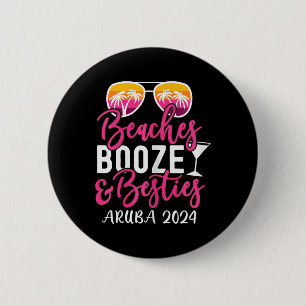 Badge Rond 5 Cm Week-End Girls Trip 2024 Aruba Plages Booze Et Be