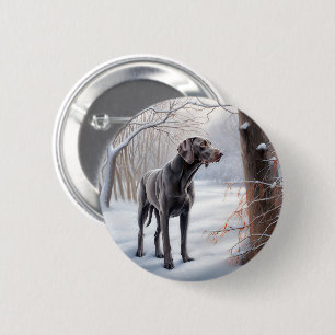 Badge Rond 5 Cm Weimaraner Laisser Neige Noël