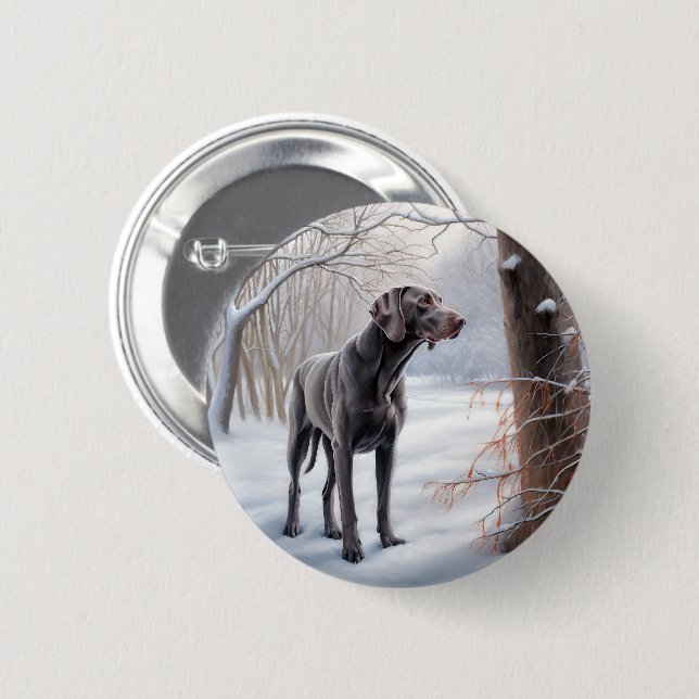 Badge Rond 5 Cm Weimaraner Laisser Neige Noël (Devant & derrière)
