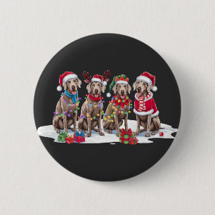Badge Rond 5 Cm Weimaraner Santa chapeau bois luge de Noël
