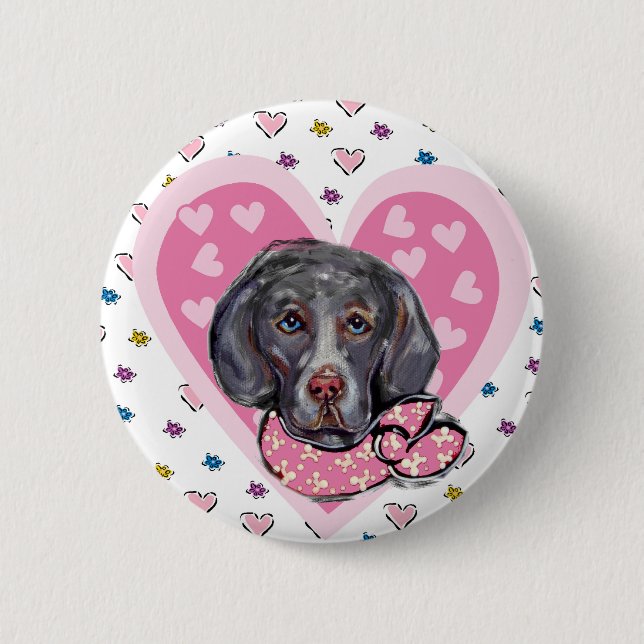 Badge Rond 5 Cm Weimaraner Valentine (Devant)