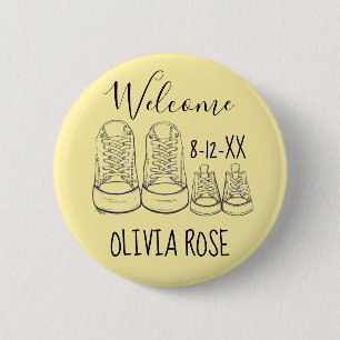 Badge Rond 5 Cm WELCOME New Arrival Baby Shoes Shower Yellow